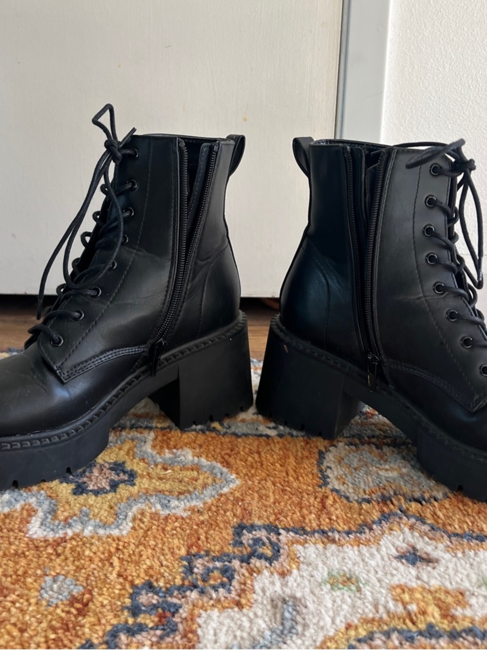 Black Lace-Up Combat Boots - Picture 2 of 6